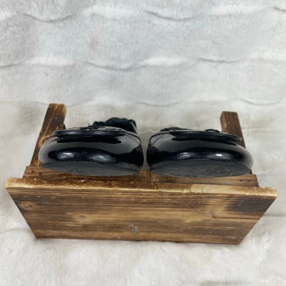 🔥Tory Burch Reva Ballet Flats Black Patent Leather Shoes Logo Women Size 6 - Picture 8 of 13